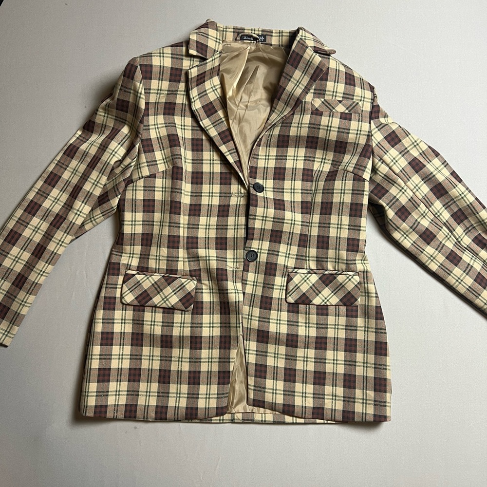 Nasty Gal Brown Check Tailored Blazer